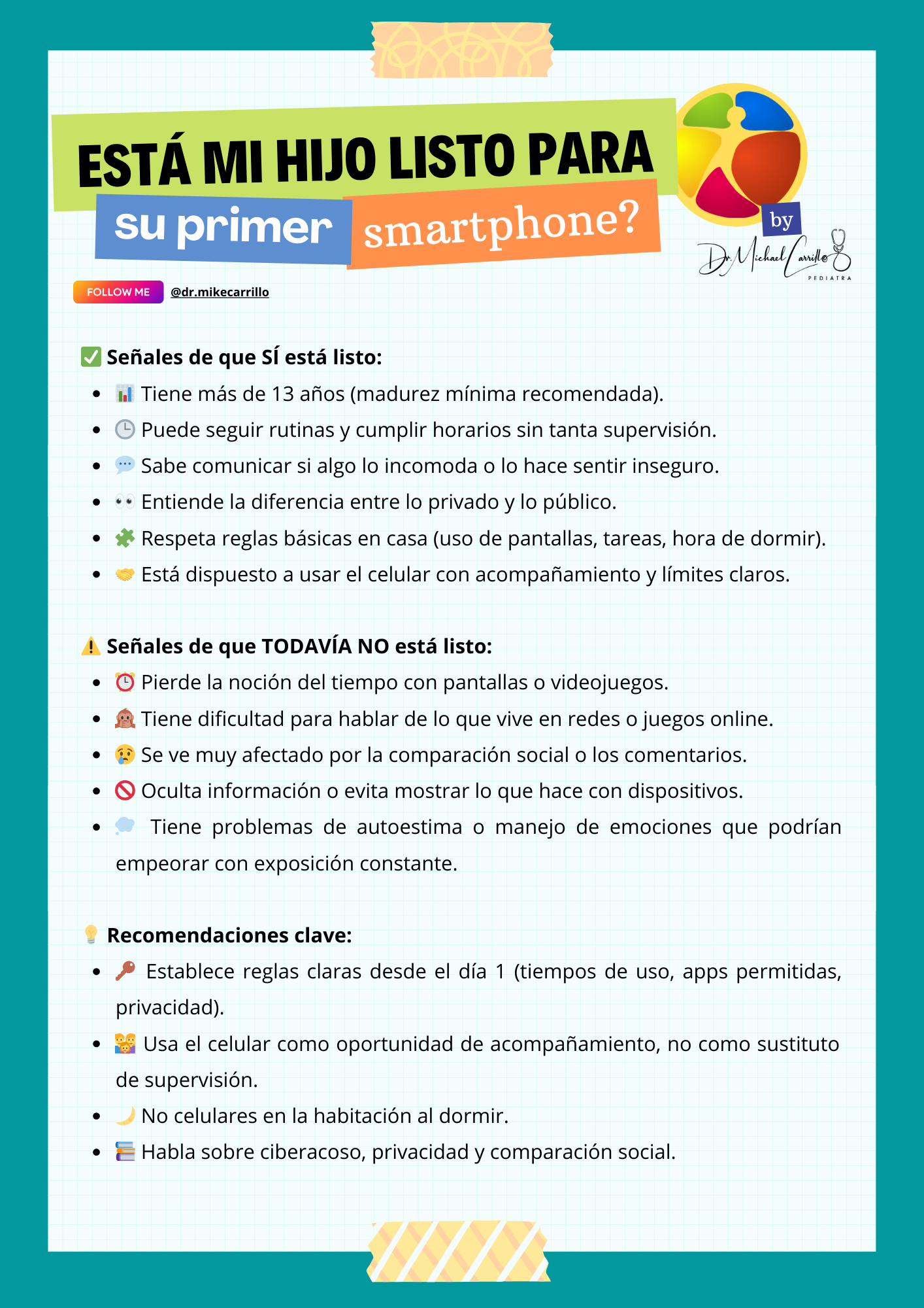 Checklist del Dr. Mike Carrillo para saber si un hijo está listo para su primer smartphone